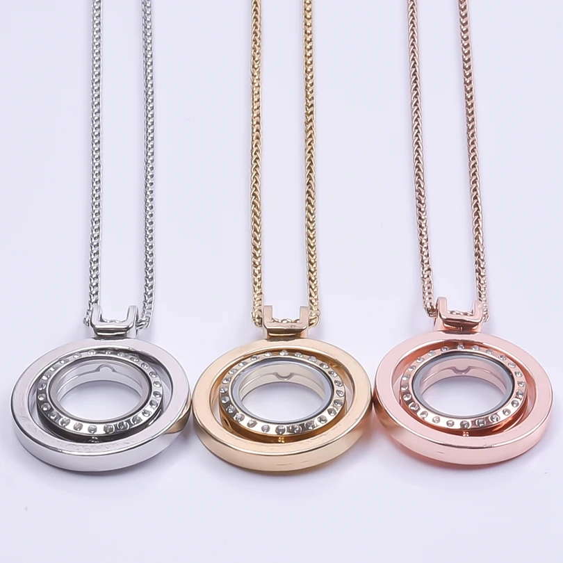 1Pc Round Rotate Glass Floating Photo Relicario Living Memory Locket Pendant Necklaces For Women Collier Homme Jewelry Making