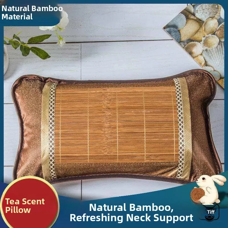 

Bamboo Tea Leaf Neck Support Pillow Breathable Cooling Aid for Sleep Adult Student Rectangular Hard Fill Office Use