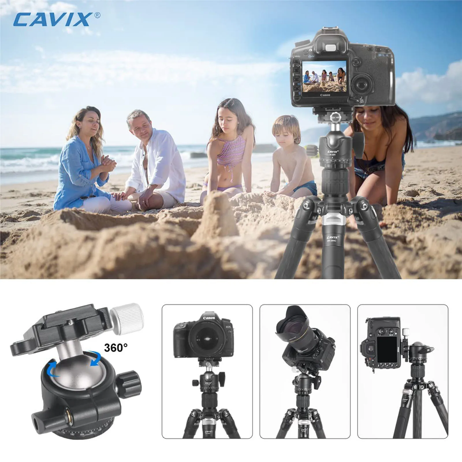 CAVIX H-46 Tripod Ball Head Metal Camera Tripod Head with Arca Swiss Quick Release Plate for Tripod Monopod DSLR Camera