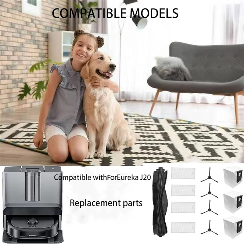 

BHTS-Replacement Parts Kit For Eureka J20 Robot Vacuum Cleaner, Accessories Main Side Brushes Hepa Filter Dust Bag