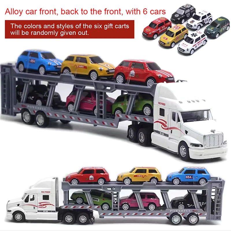 

Large Alloy American Truck with 6 Mini Diecast Metal Cars, Perfect Scale Vehicle Toy Set for Kids.