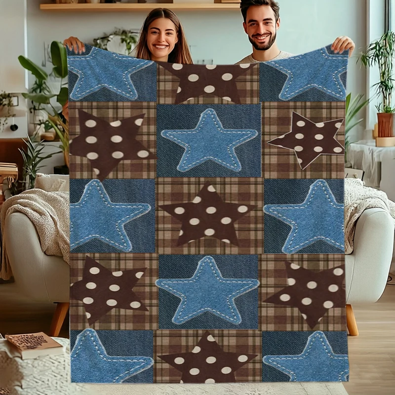 Pink Blue Floral Patchwork Cottage Fleece Blanket For Cozy Bedroom Decor Lightweight Plush Throw Blanket Cover