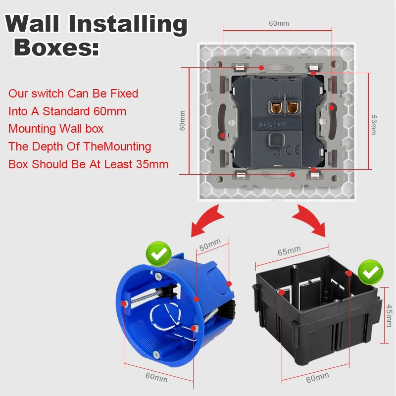 JHJCH - 1 Gang 1/2 Way Stair Switch, Tempered Glass Panel, Rocker Light Switch, On / Off Switch, Toggle Wall Switch