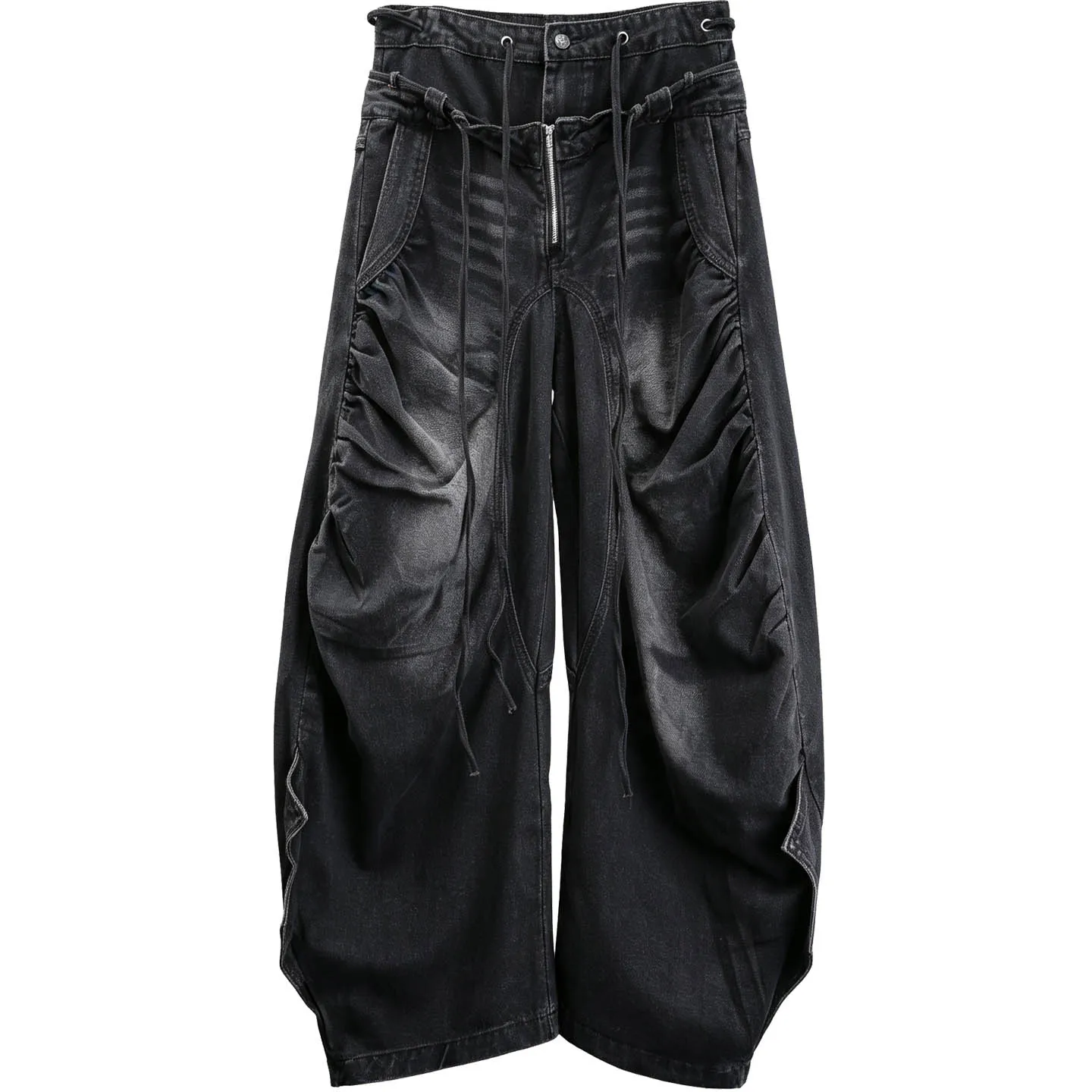 Wasteland Double Waist Design Distressed Machete Wide Leg Mopping Jeans Loose Street Y2g Yabi Trousers