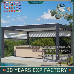 Bioclimatic Aluminum  Pergola 3x3m/10x10ft Automatic flip louvered roof with LED roller blinds garden gazebo canopy carport