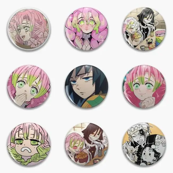 Mitsuri Kanroji Demon Slayer Original Art Obanai And Soft Button Pin Customizable Badge Brooch Hat Decor Collar Lapel Pin