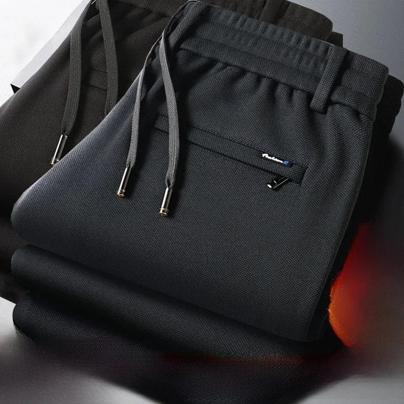 

Men's Fce Lined Thi Winter Pants Elastic Waist Loose Fit Busin Warm Trousers Straight Leg Casual Faion Urban Sle