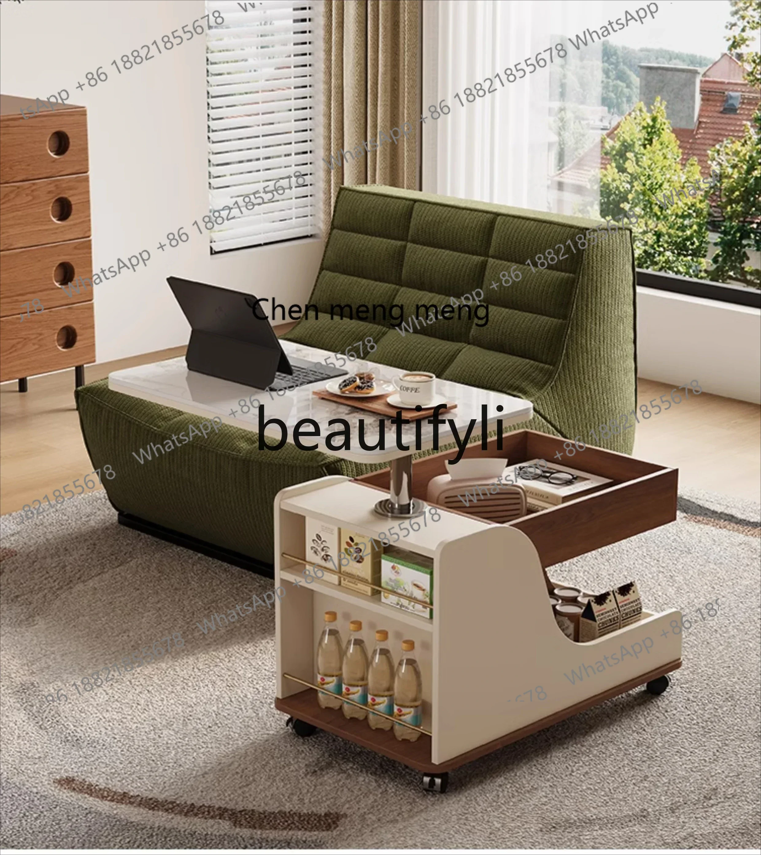 M182  Movable coffee table living room sofa side cabinet with wheeled trolley rock slab multi-functional small table