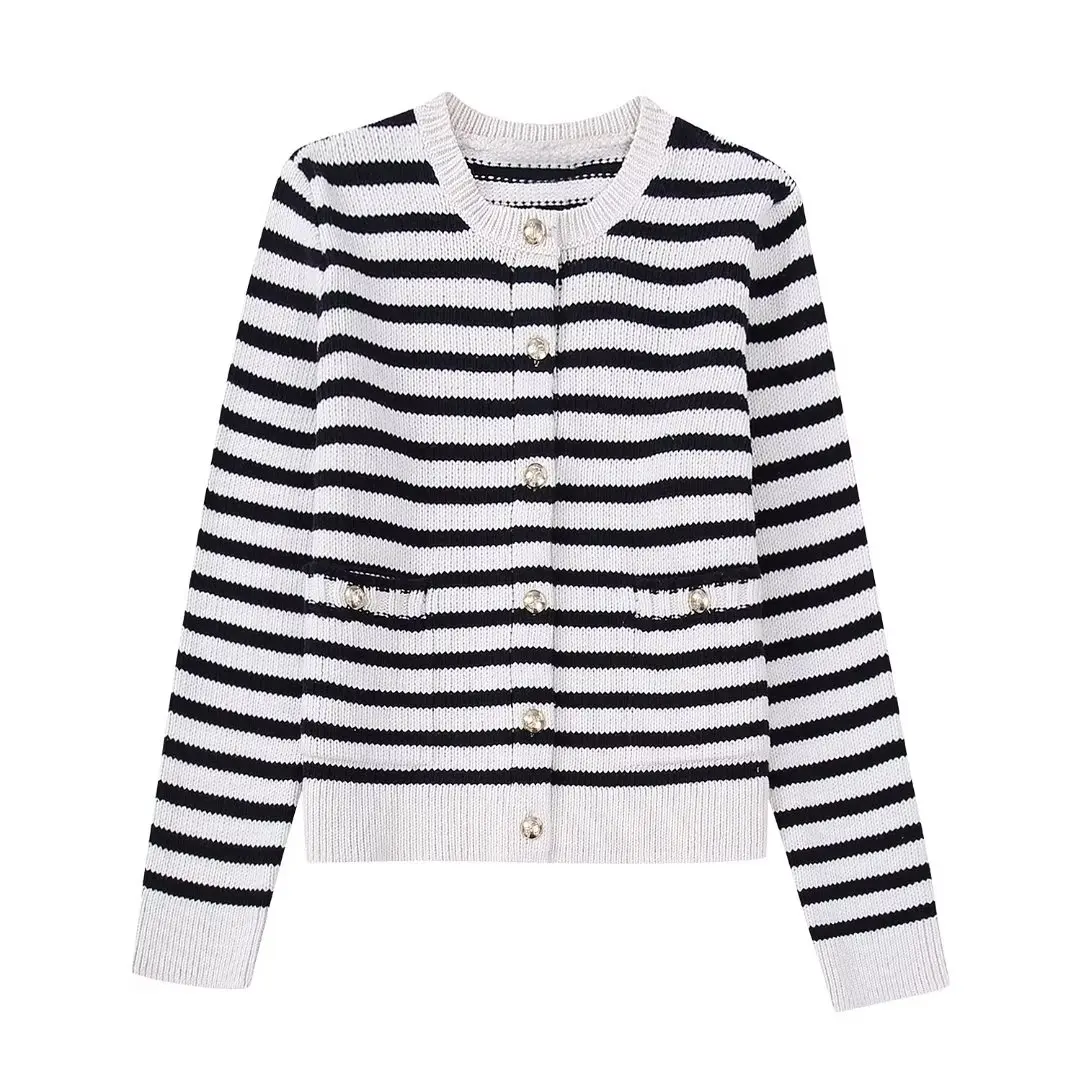 Cardigan rayé à manches longues pour femmes, pull, manteau, mode, printemps, 2023