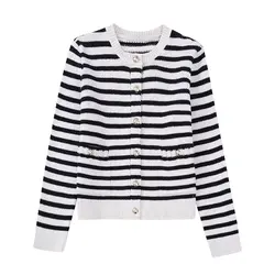 Cardigan rayé à manches longues pour femmes, pull, manteau, mode, printemps, 2023