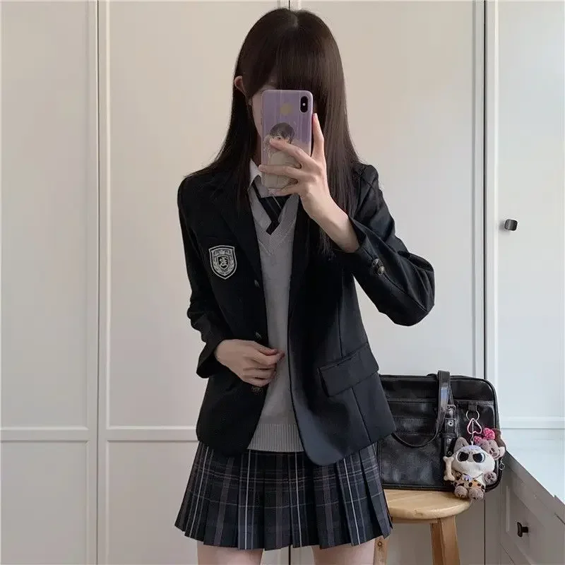 Giacca da abito Jk coreana e giapponese Set uniforme da completo per forniture scolastiche in stile college originale autentico Due colori nero e blu scuro