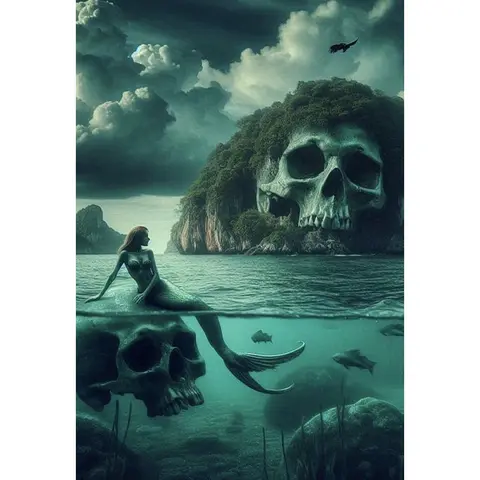 500/1000/1200/2000 PCS Jigsaw Puzzles Scary Skulls and Mermaids Family Activity Games DIY Puzzle for Living Room Home Decor Gift