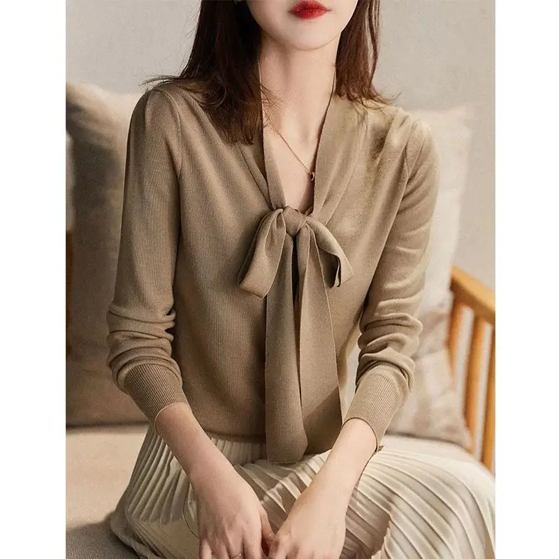 Autumn Winter New Red Women's Ribbon Slimming Solid Color Cotton Knit Cardigan Sweater Inner Outerwear