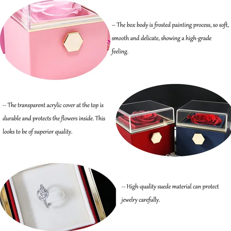 Rotation Rose Jewelry Gift Boxes Valentine\'s Day Marriage Acrylic Ring Boxes Necklace Storage Rose Jewelry Display Rack