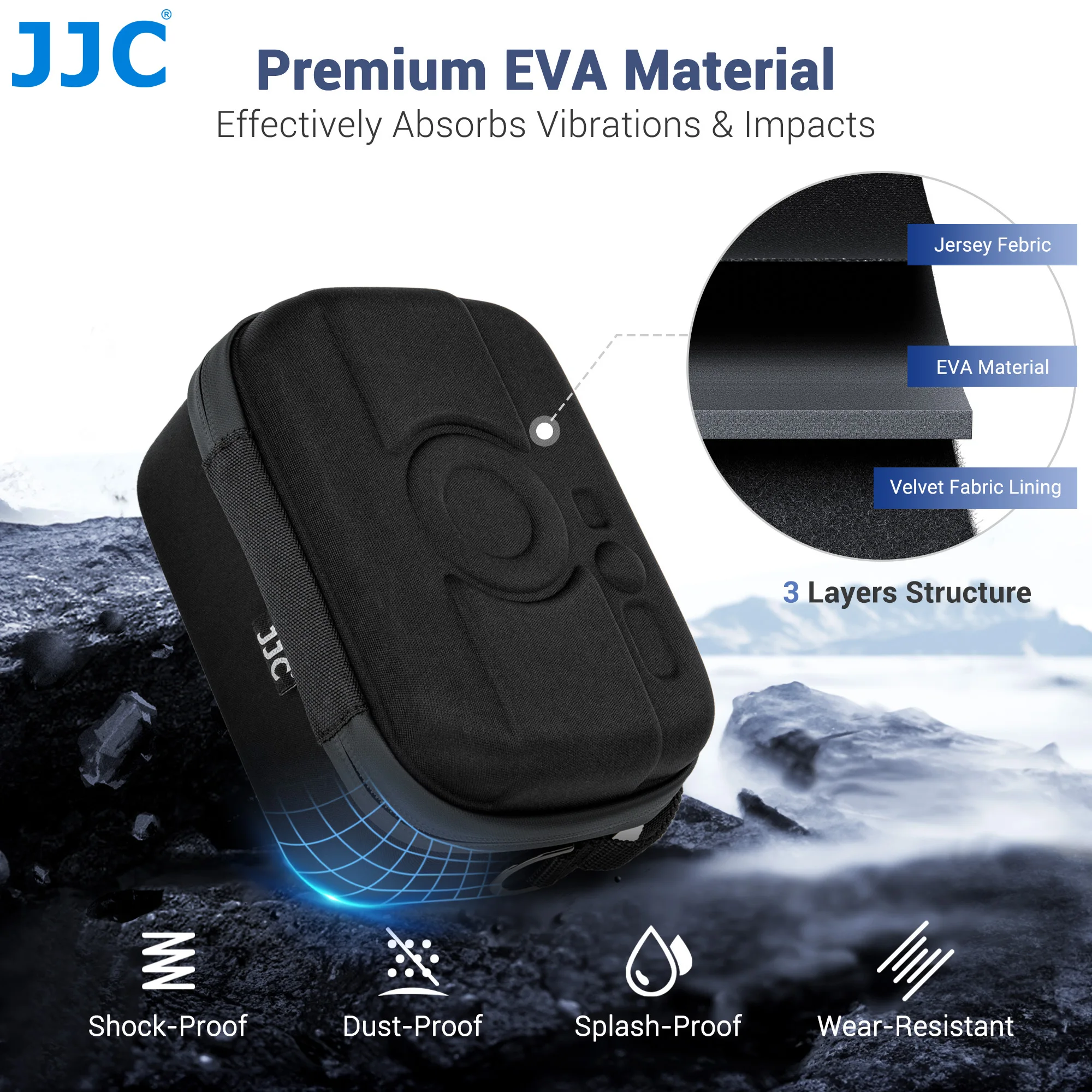 JJC Durable EVA Camera Storage Bag with Movable Dividers Camera Case Pouch for Olympus TG-7 TG-6 Gopro Hero 11 DJI Osmo Action 6