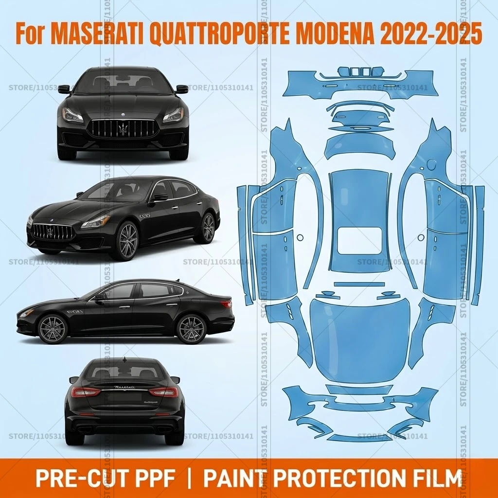 

Pre-Cut Paint Protection Film PPF Transparent Protector Automotive Clear Bra Car Film For Maserati Quattroporte Modena 2022-2025