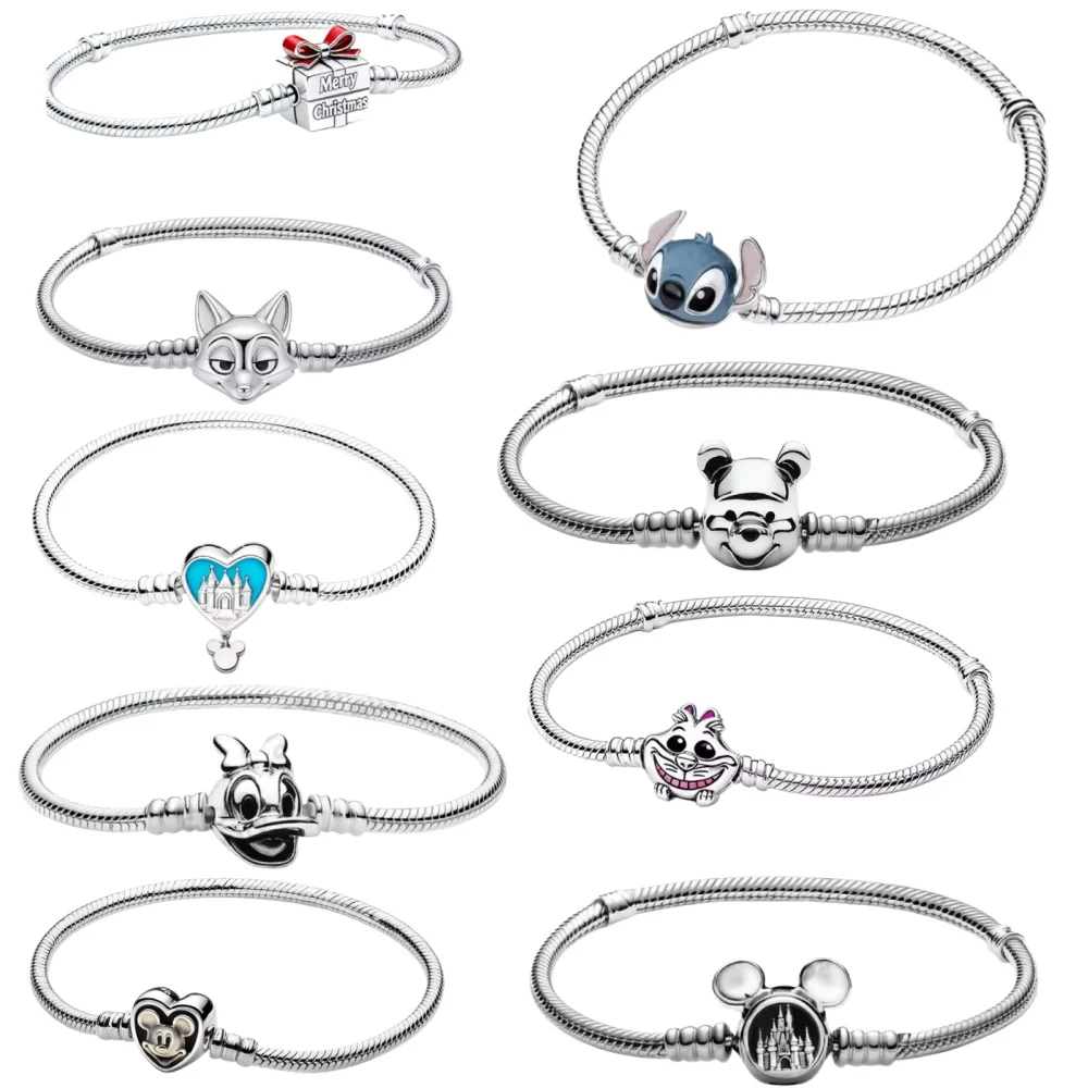 925 Silver Cute Cartoon Duck Bear Fox Buckle Bracelet for Girls' Birthday, Festival Fashion Luxury Charm Jewelry Gift