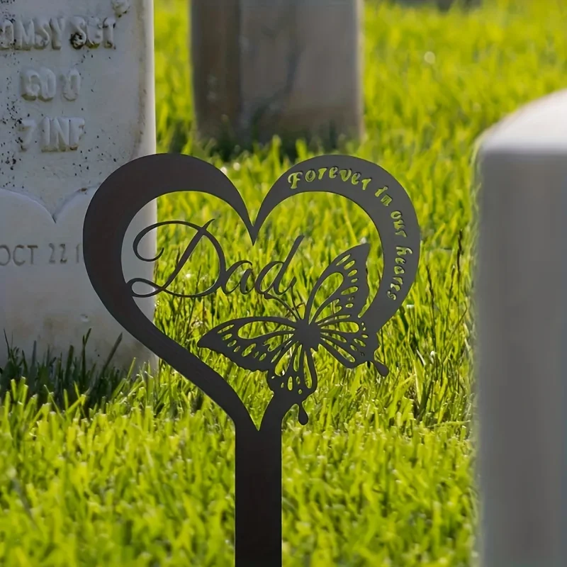 Butterfly Metal Garden Stake Durable Waterproof Grave Marker Sympathy Memorial Ornament for Cemetery Decoration