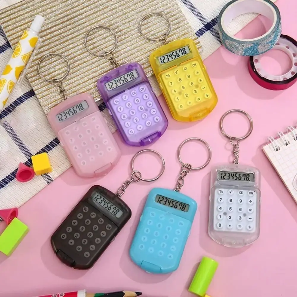 

Portable Creative Calculator 8 Digits Display Mini Key Chain Multifunctional Lightweight Student Stationery Student