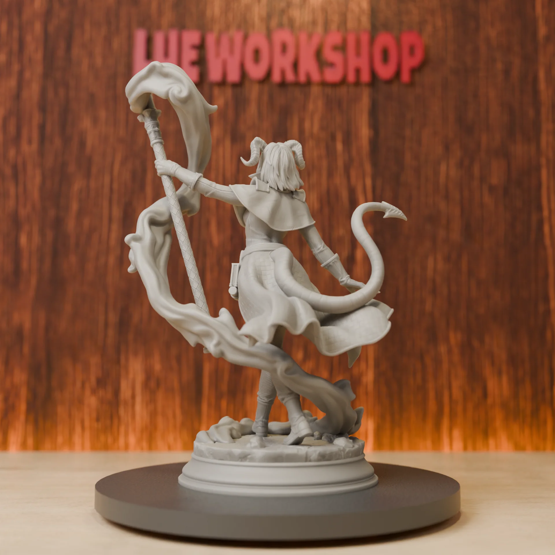 Female Tiefling Sorcerer Miniatures | 28mm-75mm | Resin 3D Printed DND Pathfinder Mini | Unpainted Grey