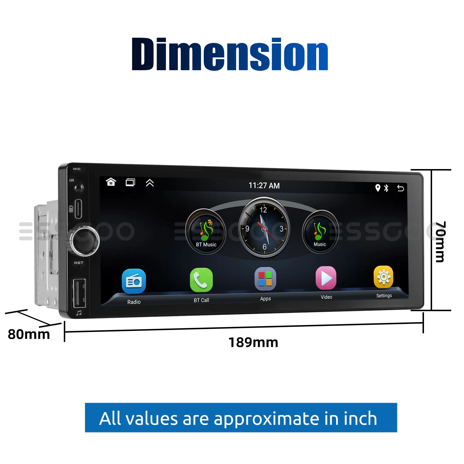 ESSGOO 1Din IPS 6.86 بوصة لاسلكي Carplay أندرويد راديو السيارة السيارات الوسائط المتعددة فيديو MP5 لاعب شاشة تعمل باللمس العالمي Stere