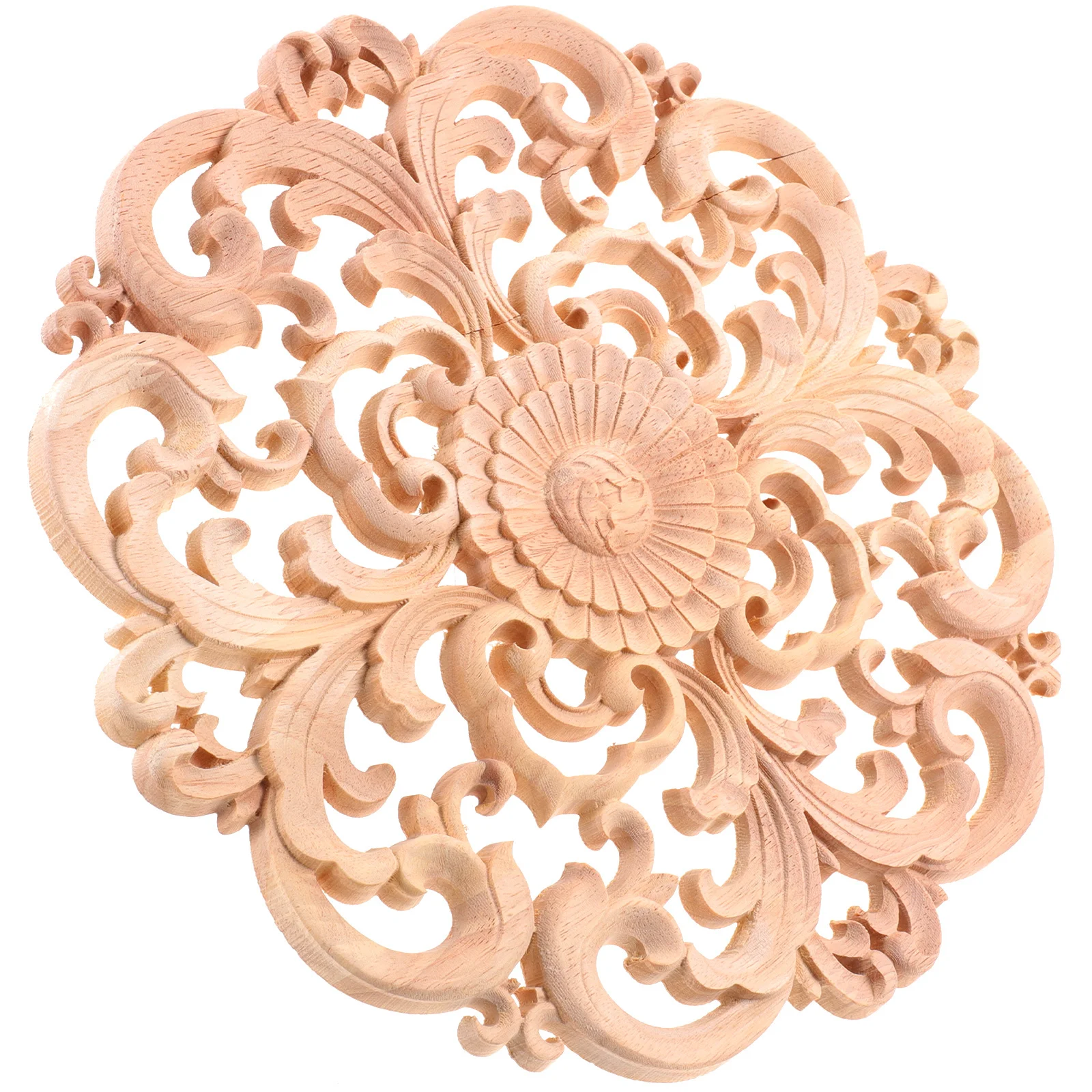 

30Cm Natural Wood Carved Applique Round Corner Onlay For Furniture Walls Doors Decorative Wood Applique Unpainted Carved Onlay
