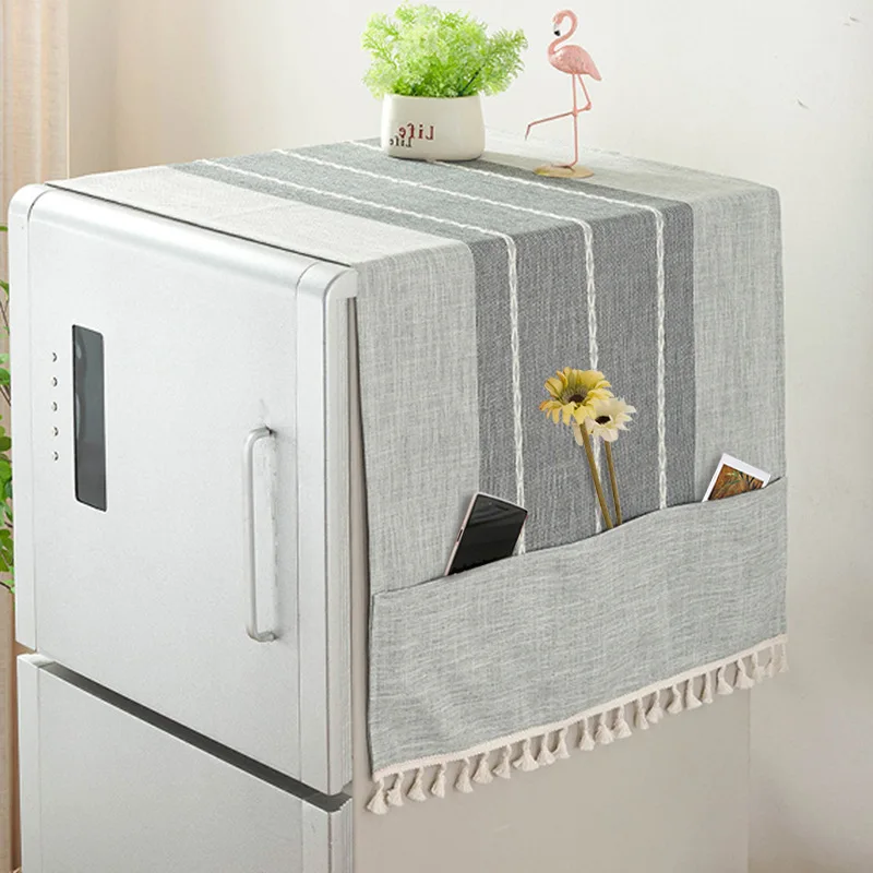 Refrigerator Cover Oil Proof Single Door Refrigerator Dustproof with Storage Bag Double Door Dust Cover Home Decoration