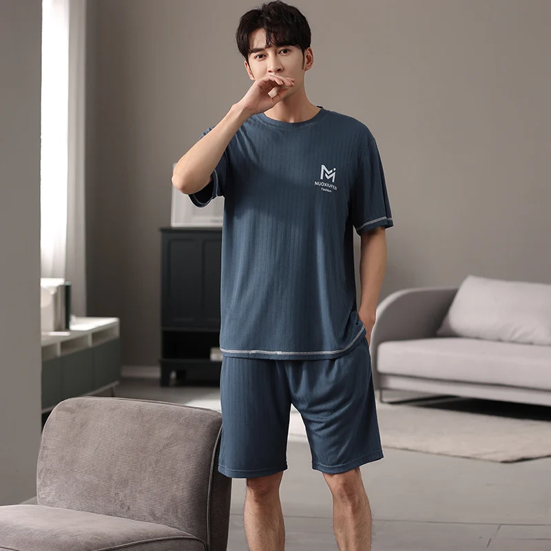 Summer M-4XL Modal Pajamas Set Men Casual Short Sleeve Pijama Sleepwear Short Tops+Short Pants 2Pcs Set