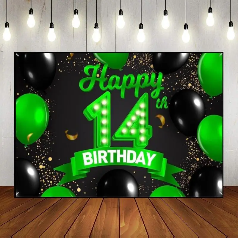 Happy 14th Birthday Sweet Background Photo Girl Game Machine Red Green Screen Smash Cake Boy Communion Banner Golden Hotwheels