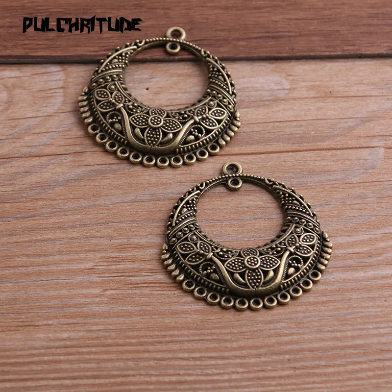 2PCS 43*46mm Two Color Vintage Metal Zinc Alloy Big Flower Charms Fit Jewelry Earring Pendant Connector Makings