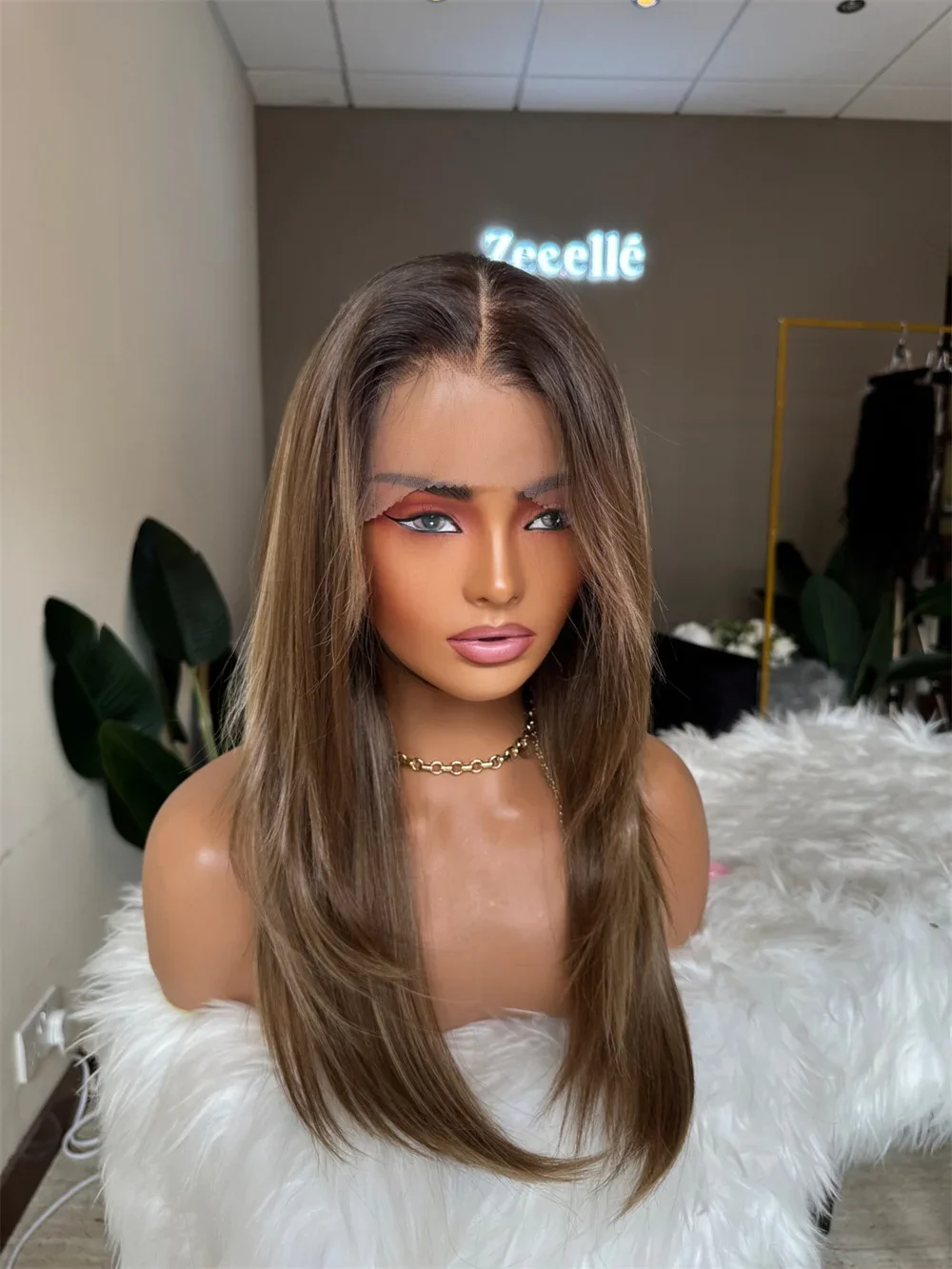 

Ombre Brown Glueless Soft Long straight 5x5 Silk Base Jewish Human Hair With BabyHair HD Lace European Hair Preplucked