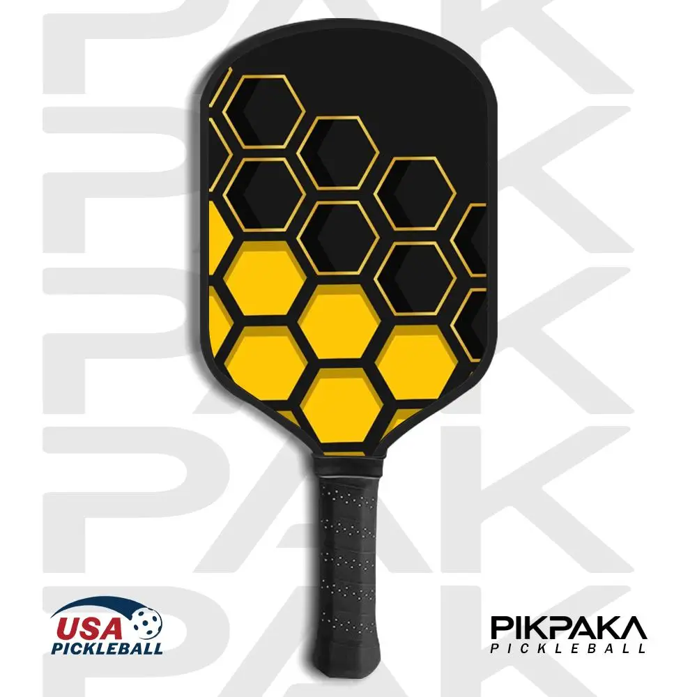 

Pickleball Paddle, одобренная USAPA T700, цельный корпус из углеродного волокна, термоформованный, сотовый сердечник мощностью 16 мм, спортивный желтый узор