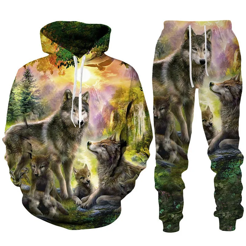 2024 Hoodie Anzug Tier Wolf 3D-Druck Männer Trainings anzug/Hose lässig Streetwear Langarm Overs ize Herbst Winter neue Hot-Selling