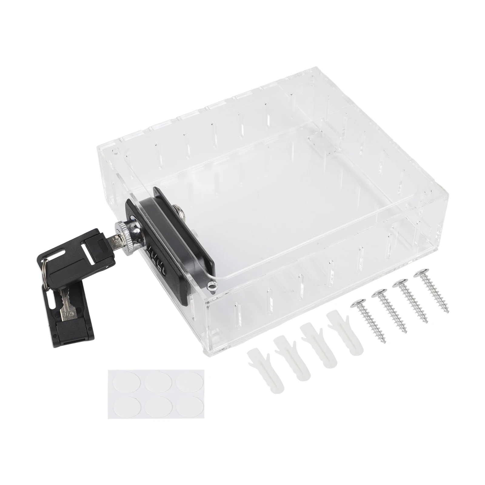 Clear Thermostat Lock Box with Secure Key Lock and Mounting Screws Designed to Protect HVAC Controls from Unauthorized Access