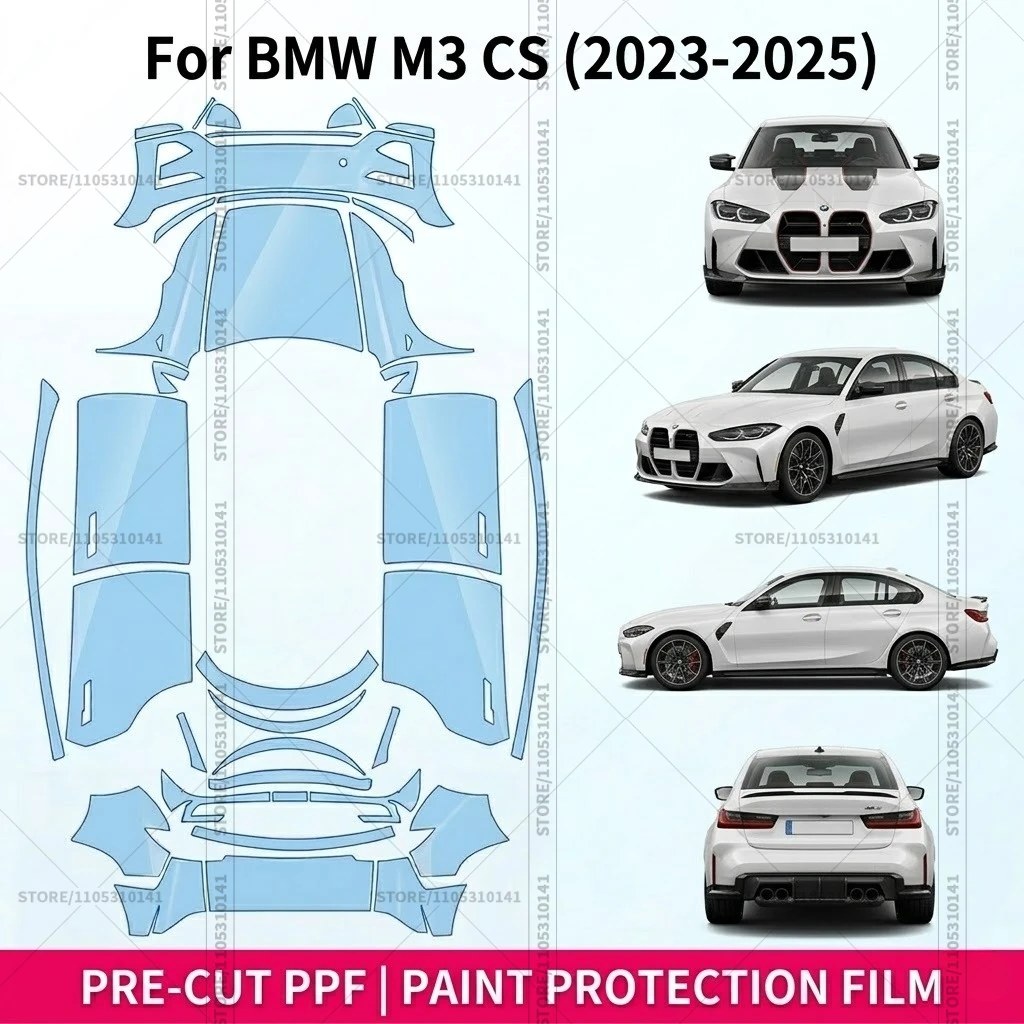 

Для BMW M3 CS 2023-2025: Предварительно вырезанная прозрачная защитная пленка (PPF) для бампера, автомобильная прозрачная защитная пленка (Clear Bra)
