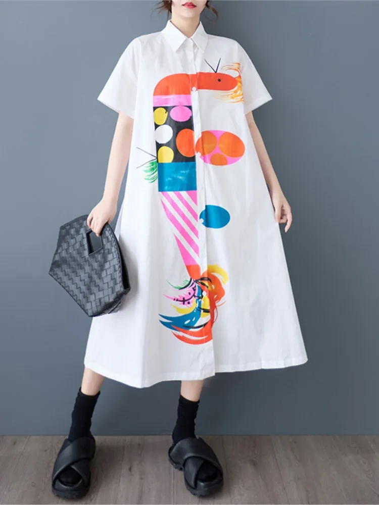Oversized verão camisa longa vestido feminino graffiti impressão moda casual solto senhoras vestidos mulher vestido