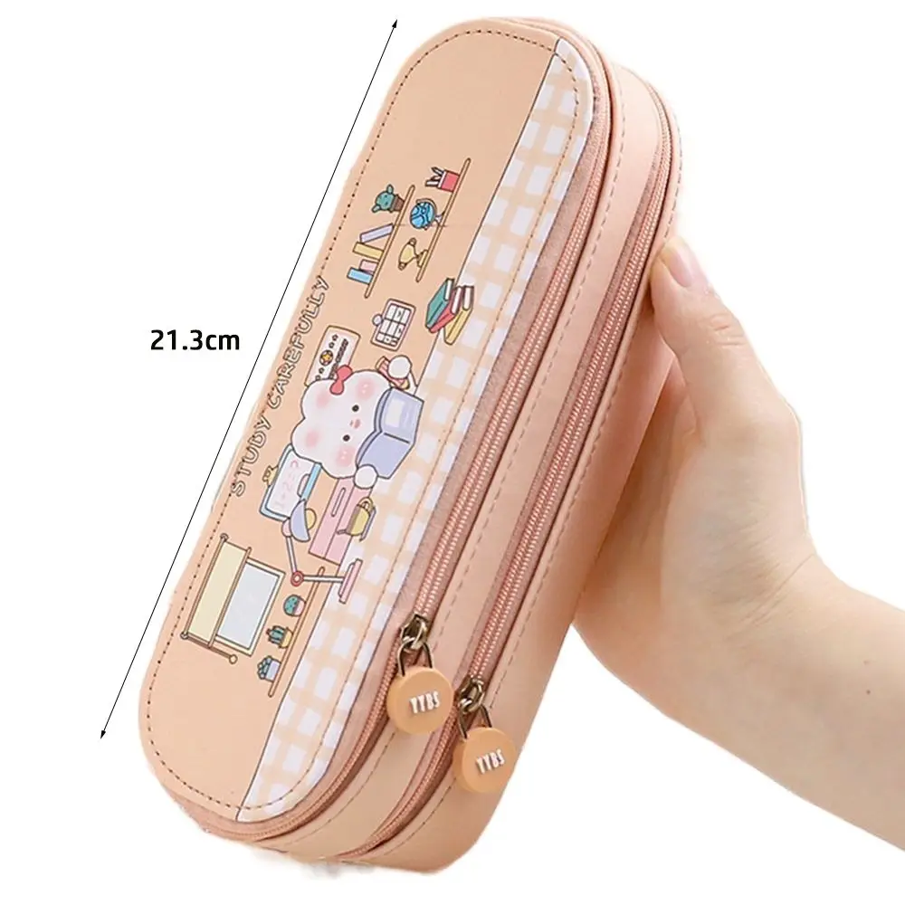 Estuche para lápices de doble capa Ins, bolsa para bolígrafos impermeable con diseño de dibujos animados, bolsa de papelería portátil de gran capacidad, suministros para estudiantes