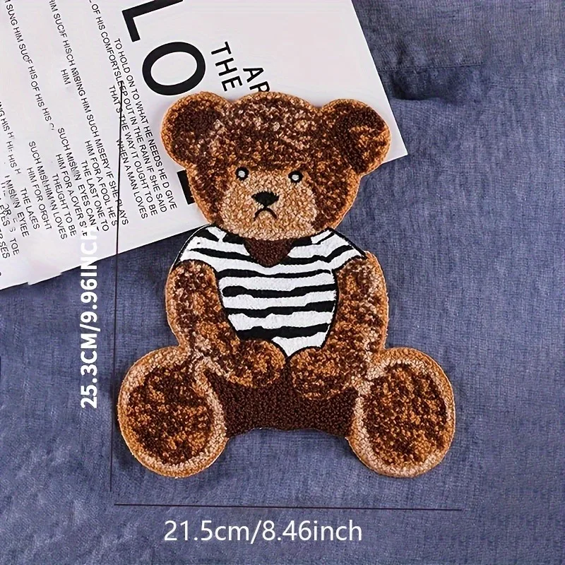 1 PC Cute Bear Patch Plush Embroidered Badge Clothing Backpacking Jacket DIY Sewing Accessories Personalized Style