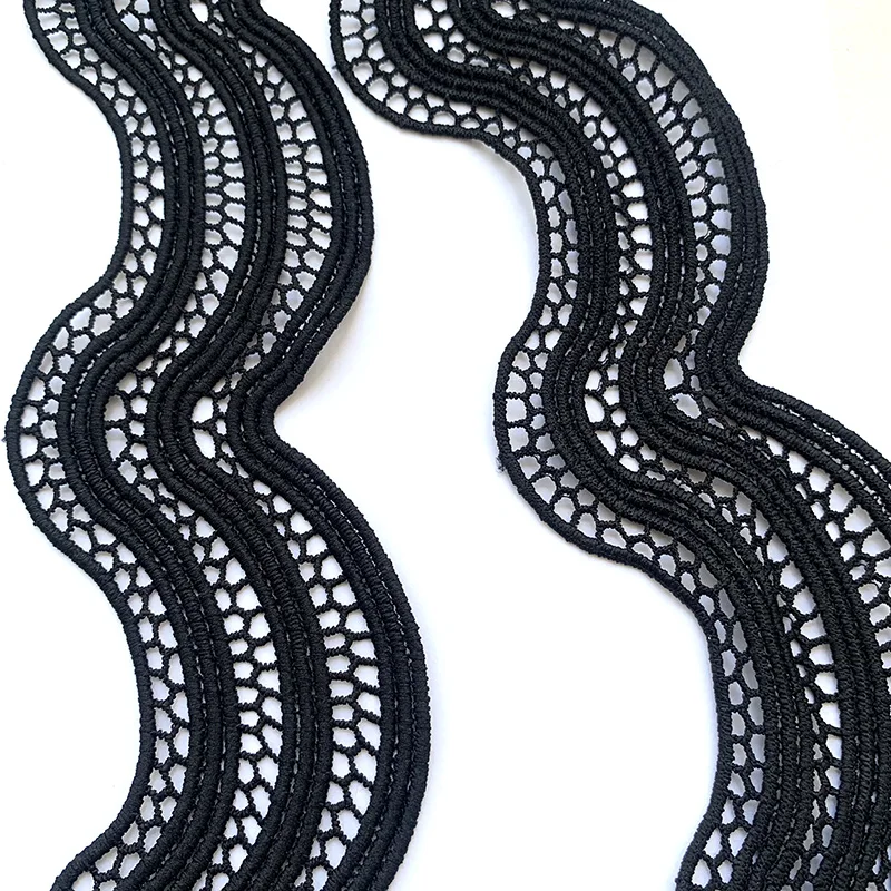 2m/6,56ft pro Packung, große 5,0cm breite schwarze Spitzenborte, gebogene Nähspitze, Vorhangzubehör, handgemachte DIY-Bastelspitze, Kleider-Saumverzierungen