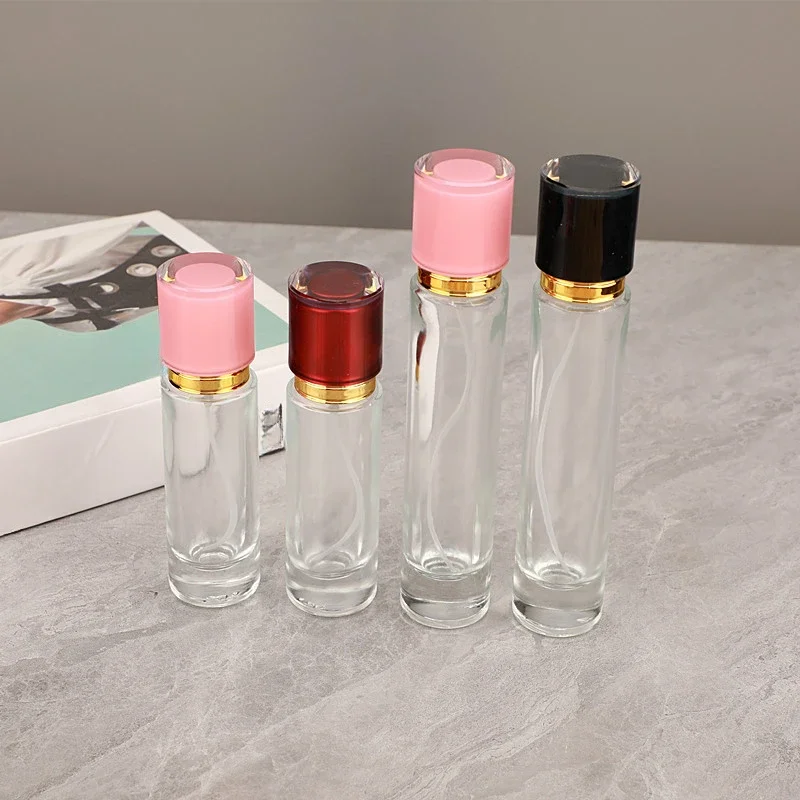 30ml 50ml Perfume Refillable Bottle Aiomize Gold Screw Pump Pink Red Lid Empty Clear Glass Fragrance Mist Spray Bottle Bottles