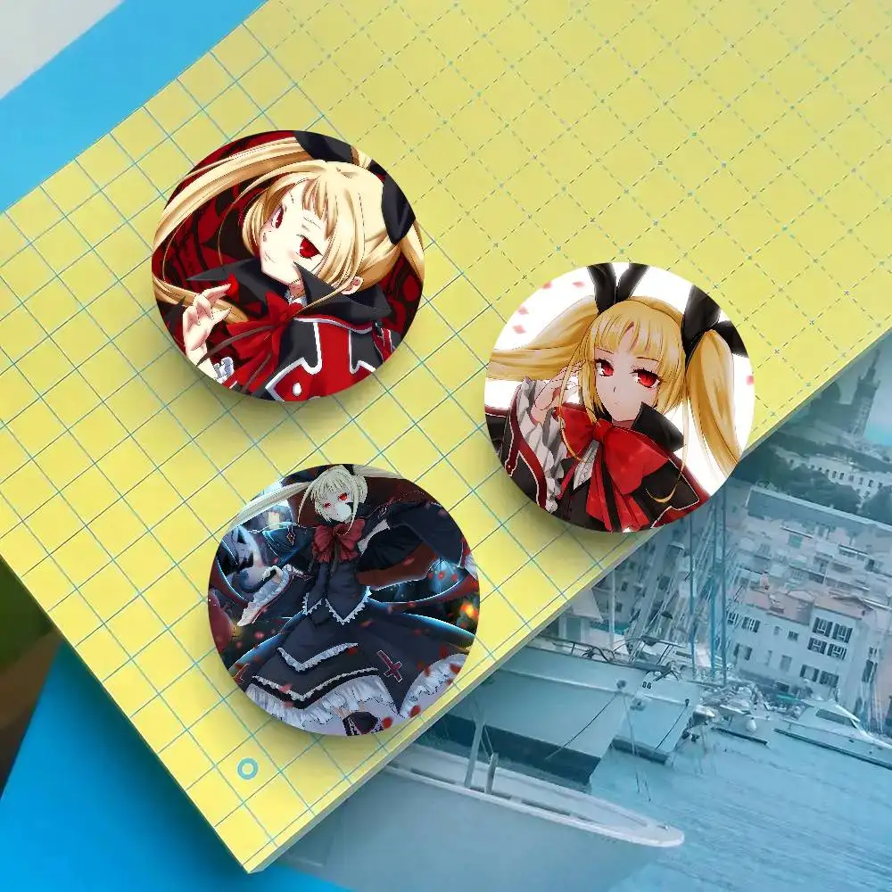 Rachel Alucard Fighting BlazBlue Cross Tag Battle Badge Tinplate Meme Round Brooch For Hat Bag Creative Lapel Jewelry Accessorie