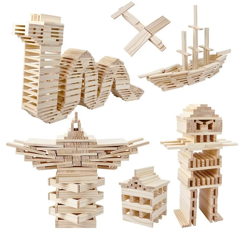 300 stücke Diy Puzzle Log Gebäude Spielzeug Handgemachte Holz Bausteine Set Modelle Montessori Brettspiele Konstruktor kinder Spielzeug