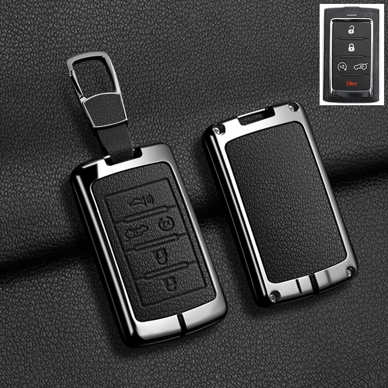 

Car Zinc Alloy Leather Key Case Cover Fob For Jeep Wagoneer 2021- 2022 For Grand Cherokee L 2020 2021 2022 Keychain Accessories
