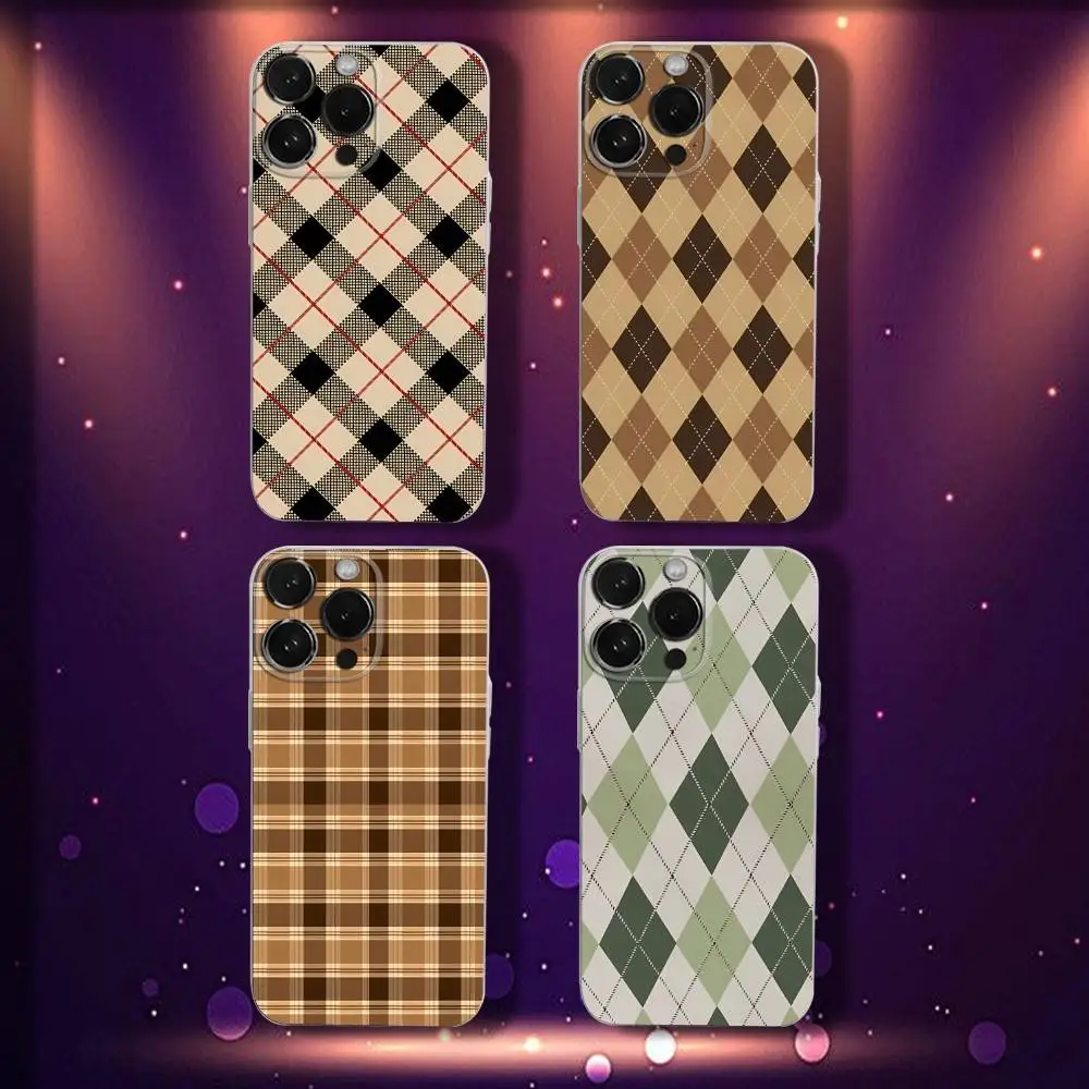 

Luxury Classic Check Pattern Phone Case For iPhone 17,16,15,14,13,12,11,Pro,Max,Plus,E,SE4,Air,Mini Transparent Cover