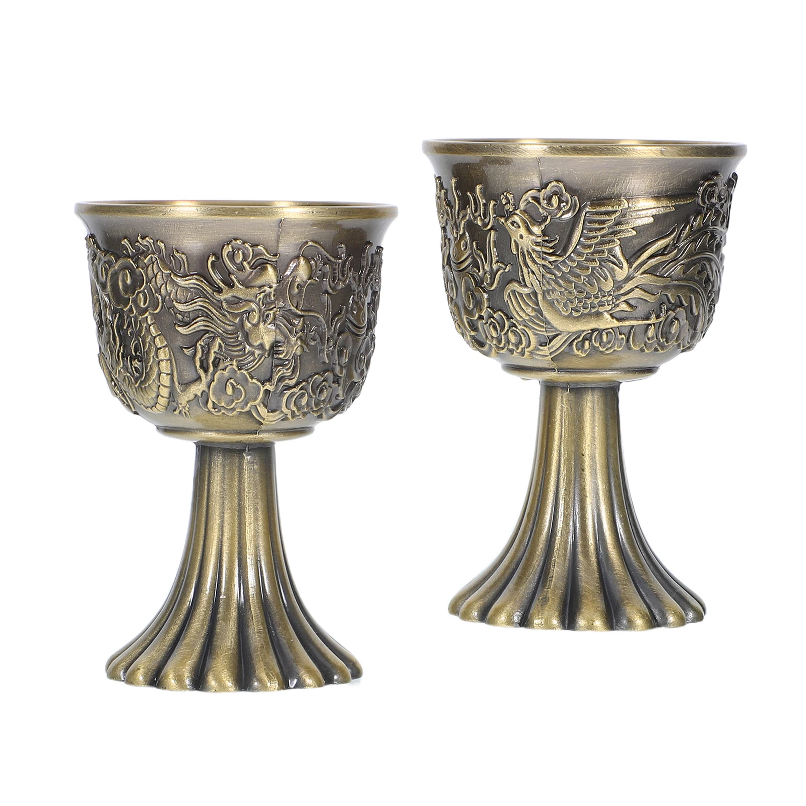 

2 Pcs Dragon Elegant Retro Goblets Phoenix Goblet Vintage Style Cup High Stem Zinc Alloy Durability Kitchen Barware