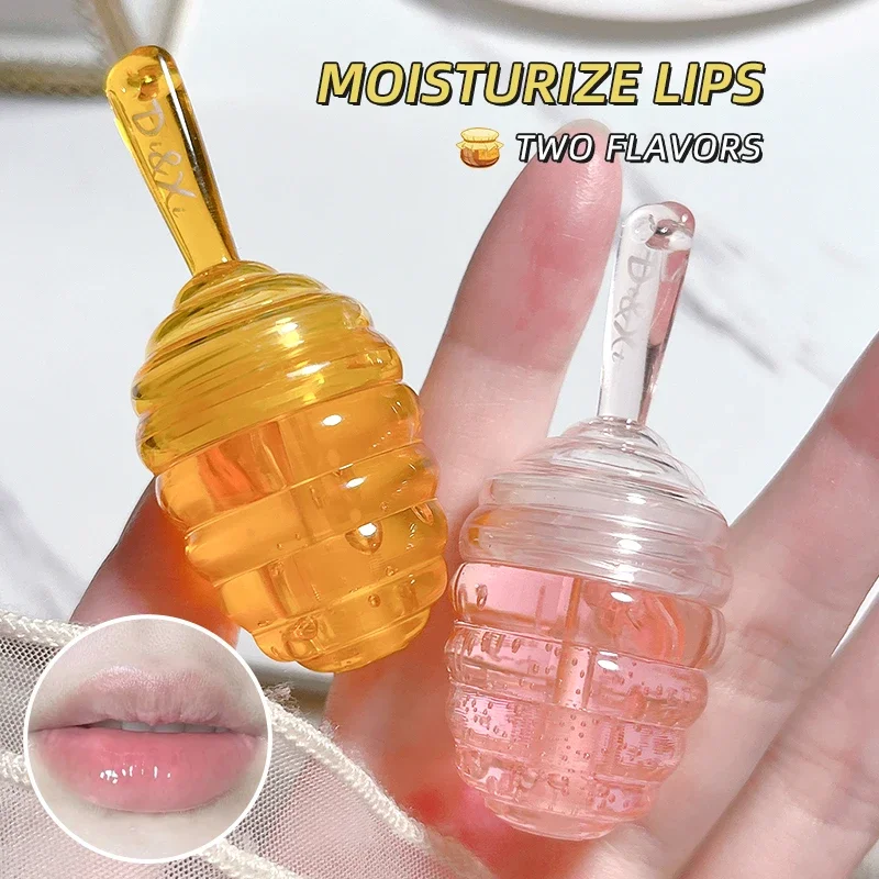 1Pcs Lovely Honey Pot Lip Oil Fresh Fruit Balm Long Lasting Moisturizing Clear Oil Liquid Lipstick Lip Gloss Makeup Cosmetics