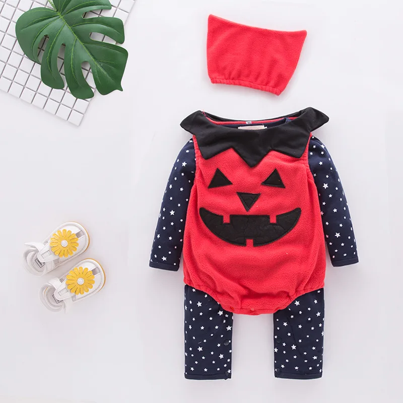 

Костюмы на Хэллоуин для детей ~ красный комбинезон с длинными рукавами и шапкой/комплект из 3 предметов, детские комбинезоны 3160