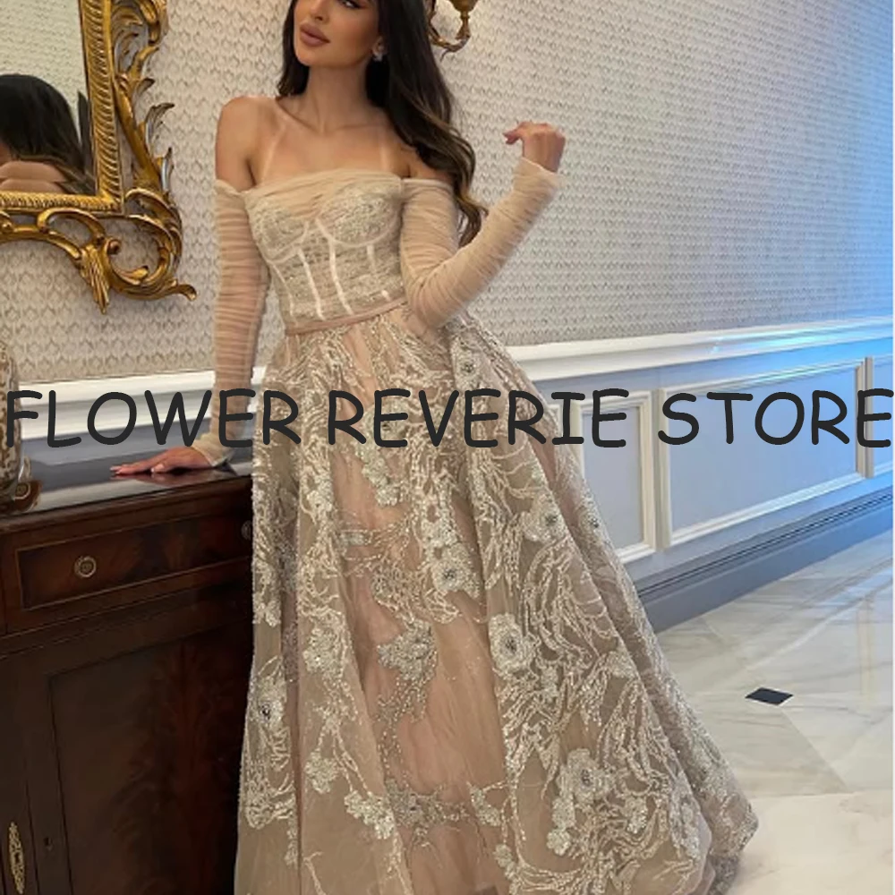 

Customized Retro Classic Exquisite Net Applique Pleat Sequined Boat Neck Long Dresses Prom Dresses Matching High quality