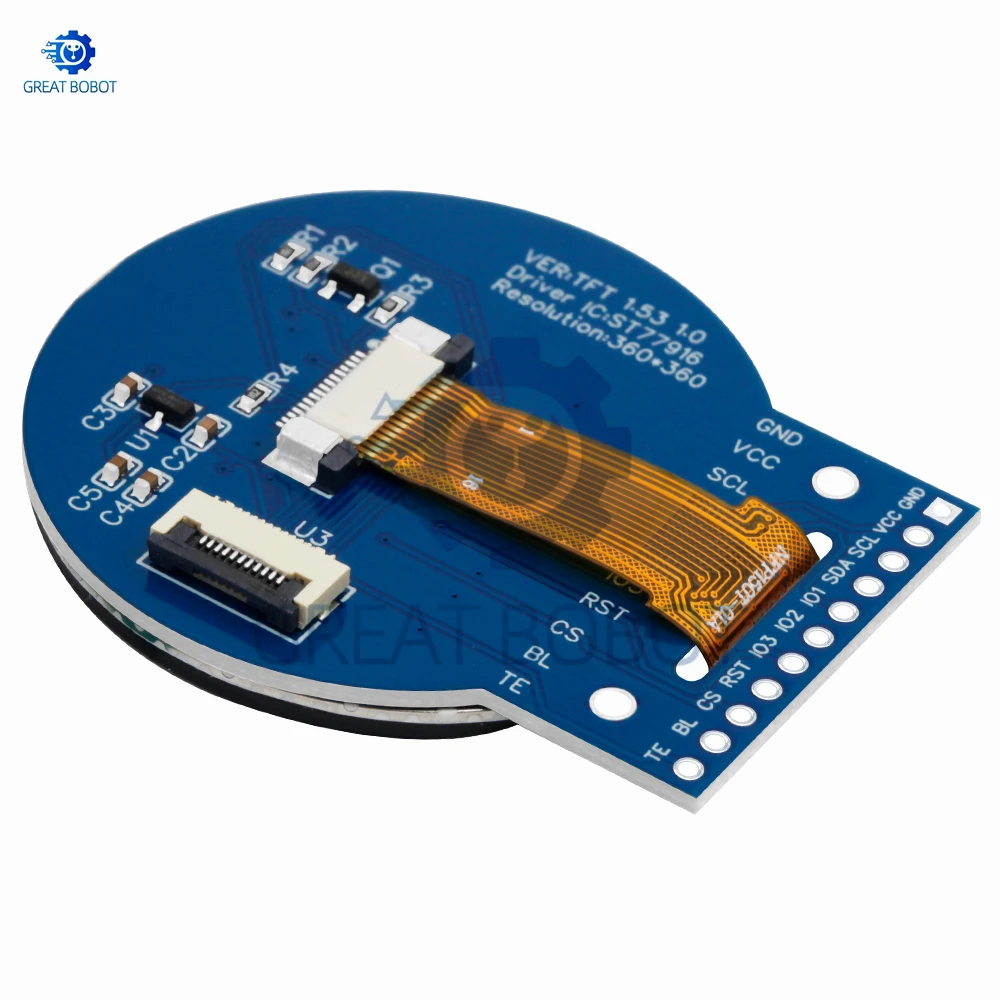 شاشة TFT LCD مستديرة مقاس 1.5 بوصة مع برنامج تشغيل ST77916: دقة 360 × 360 بكسل، واجهة QSPI، شاشة ملونة كاملة متوافقة #4