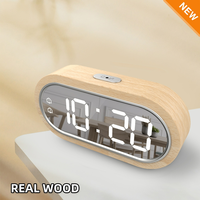 Led Wooden Digital Alarm Clock With Snooze & Table Thermometer - Usb Charger & Aaa Powered Desk Clock For Living Room